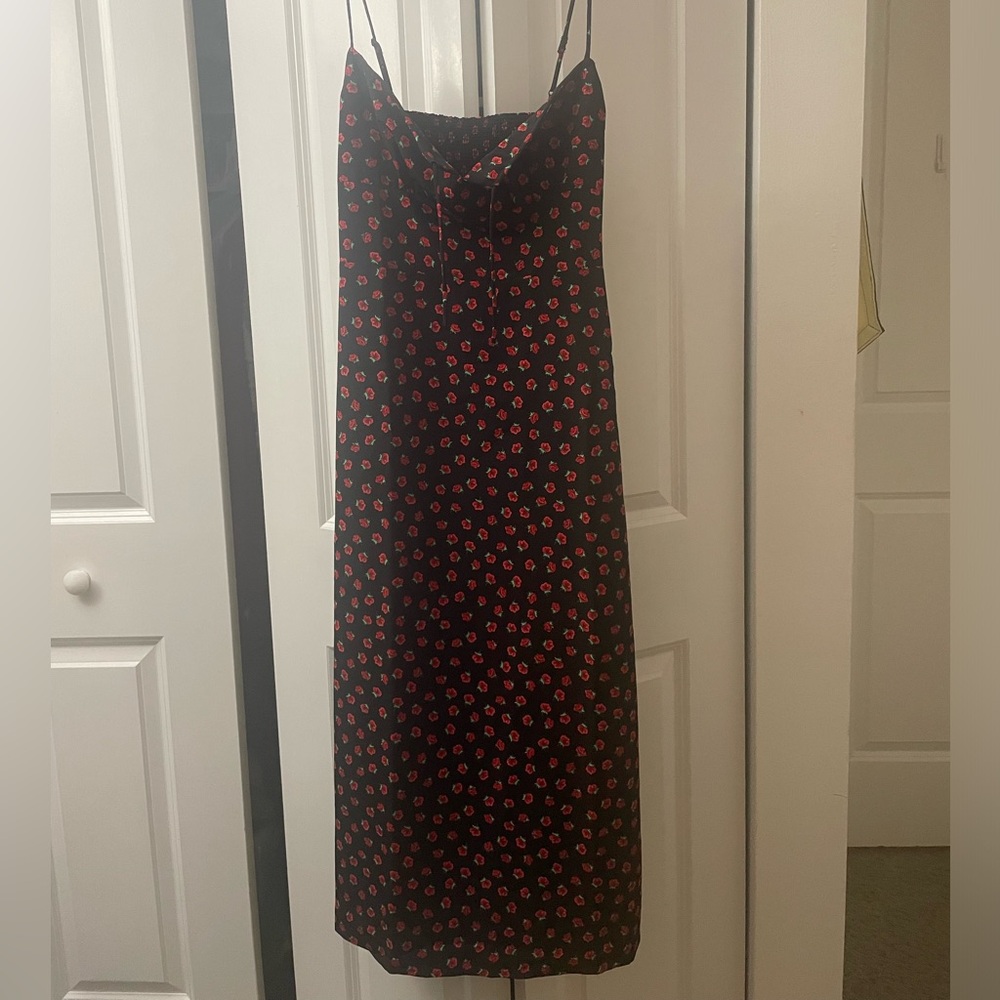 Hotmiss Women's Summer Floral Dress Low-Cut Square Neck Tie Knot Front